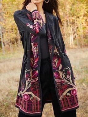 Johnny Was Biya Metallic Duster Donne Black XXL NWT Embroidered Boho Jacket